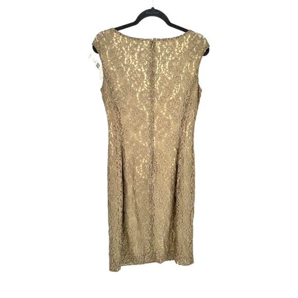 Lauren Ralph Lauren New! Knee Length Mini Dress Gold Lace Formal Cocktail Size 8 - Picture 2 of 12